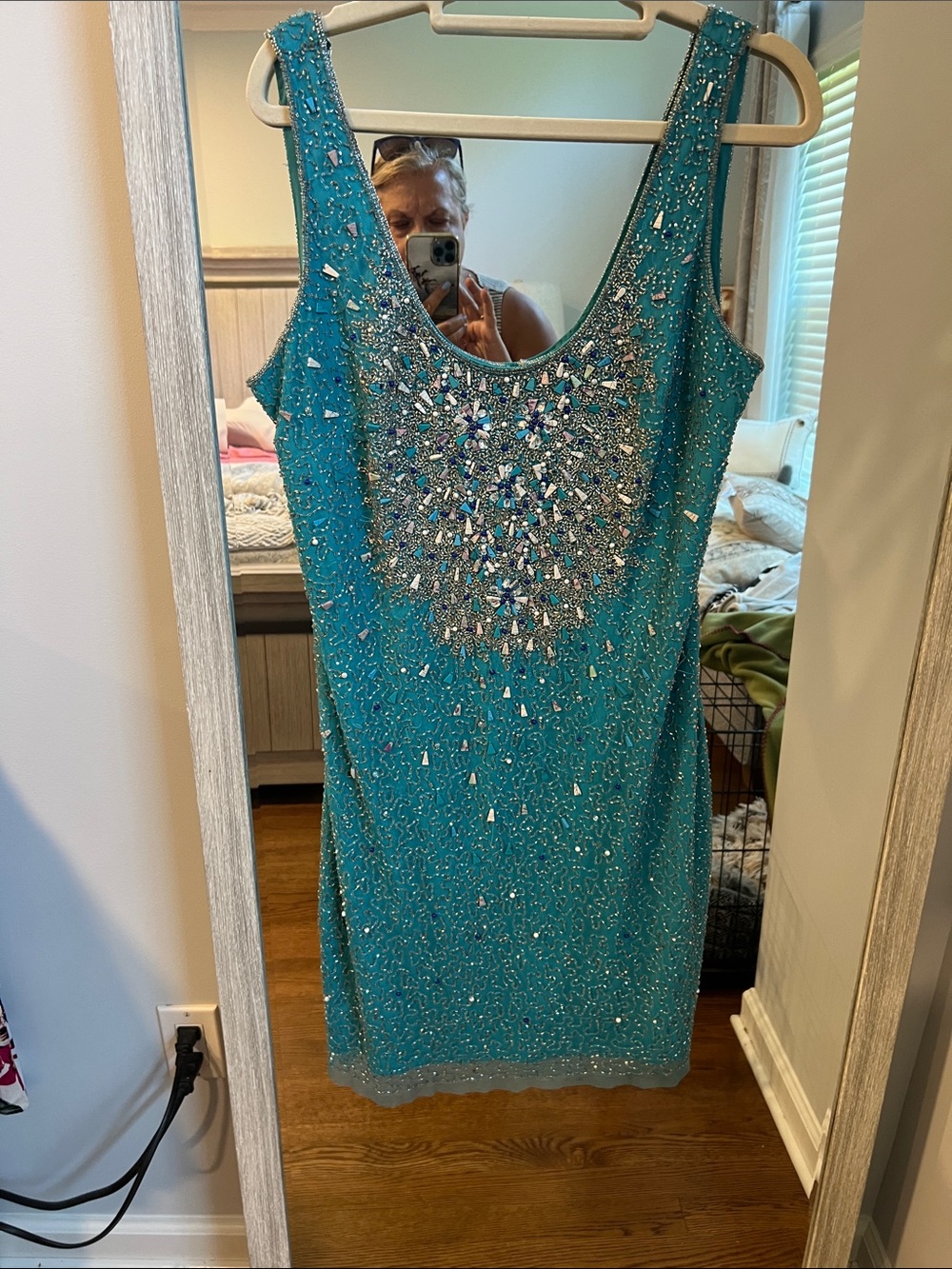 Aidan Mattox Teal Beaded Mini Dress
